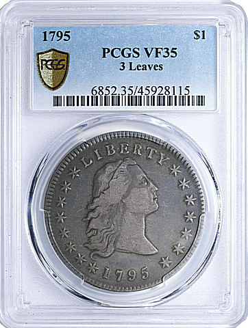 1795 Flowing Hair Silver Dollar 3 Leaves PCGS VF-35